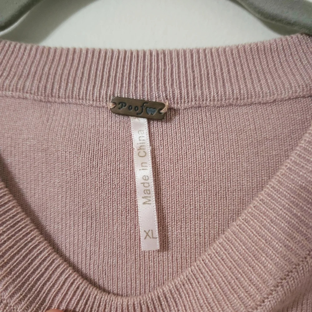 ✨️4/$20 POOF! Dusty Mauve Cropped Knit Crewneck Sweater Long Tiered Bell Sleeves - Picture 5 of 14